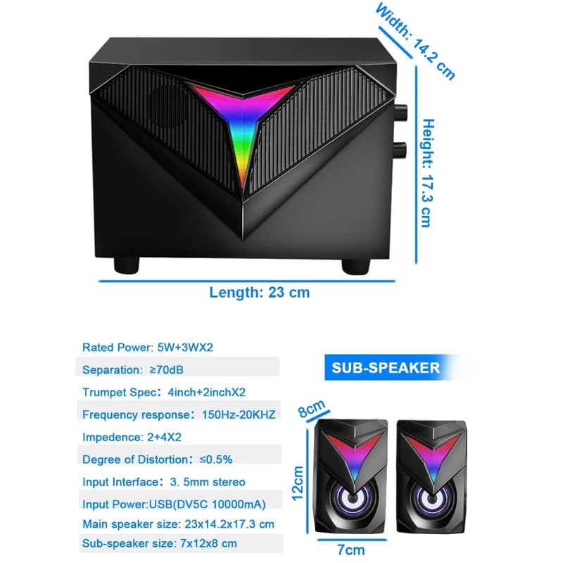 RGB Gaming Soundbar with Heavy Bass 2.1 Speakers