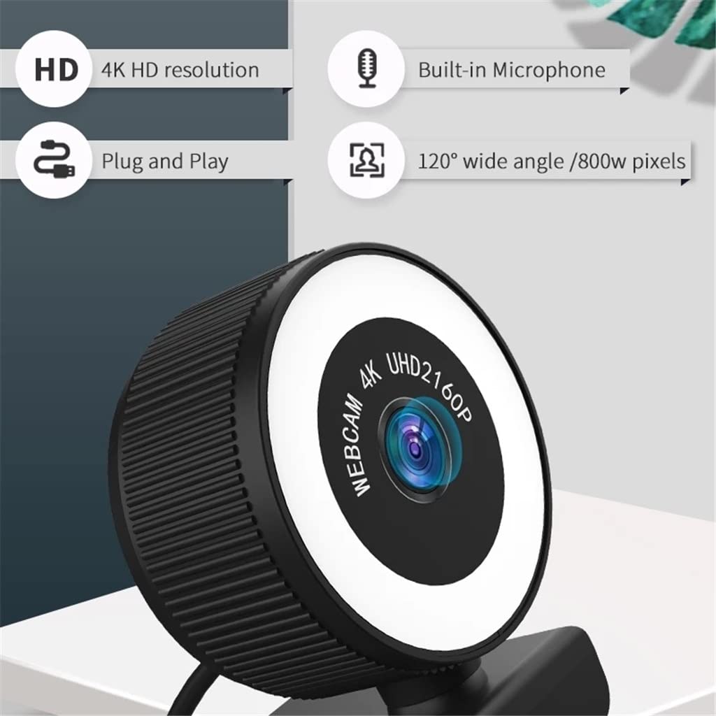 4K Webcam with Microphone and Fill Light
