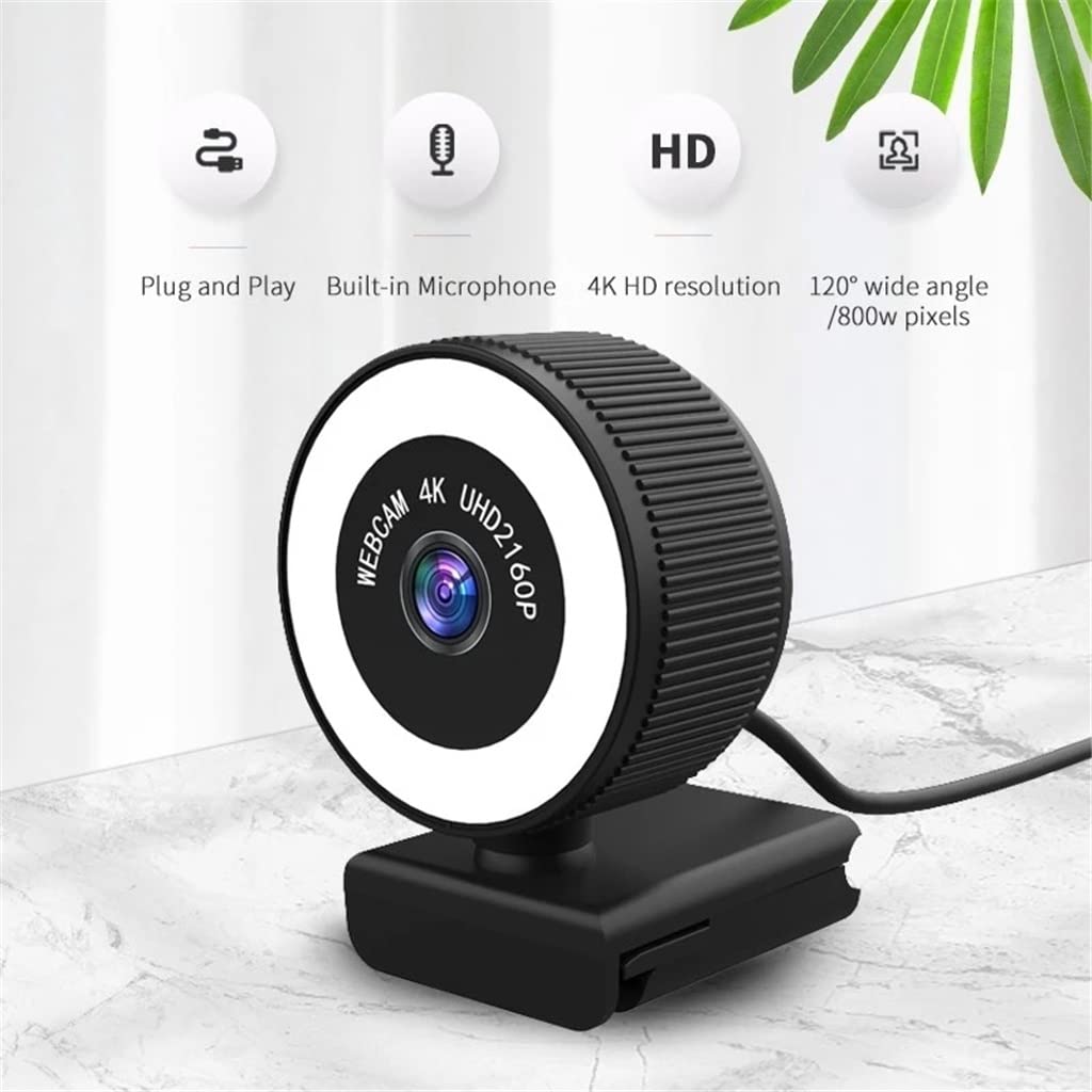 4K Webcam with Microphone and Fill Light