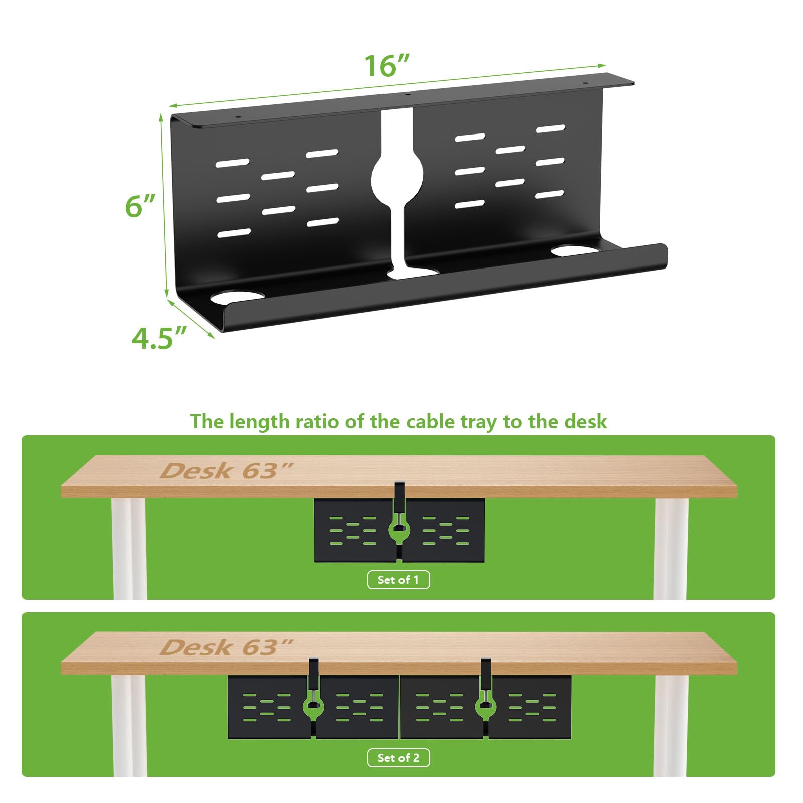 16-Inch Under Desk Cable Management Tray