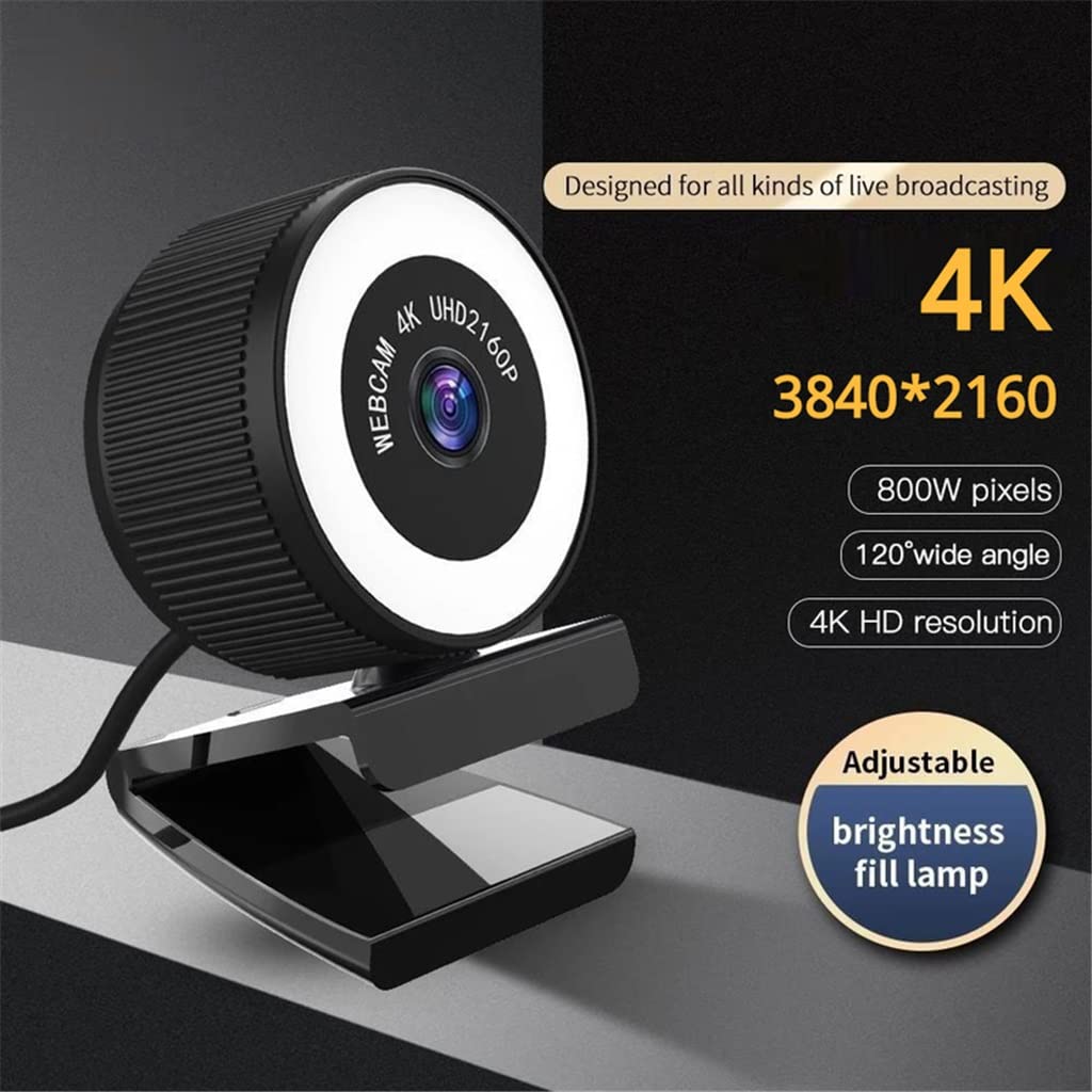 4K Webcam with Microphone and Fill Light