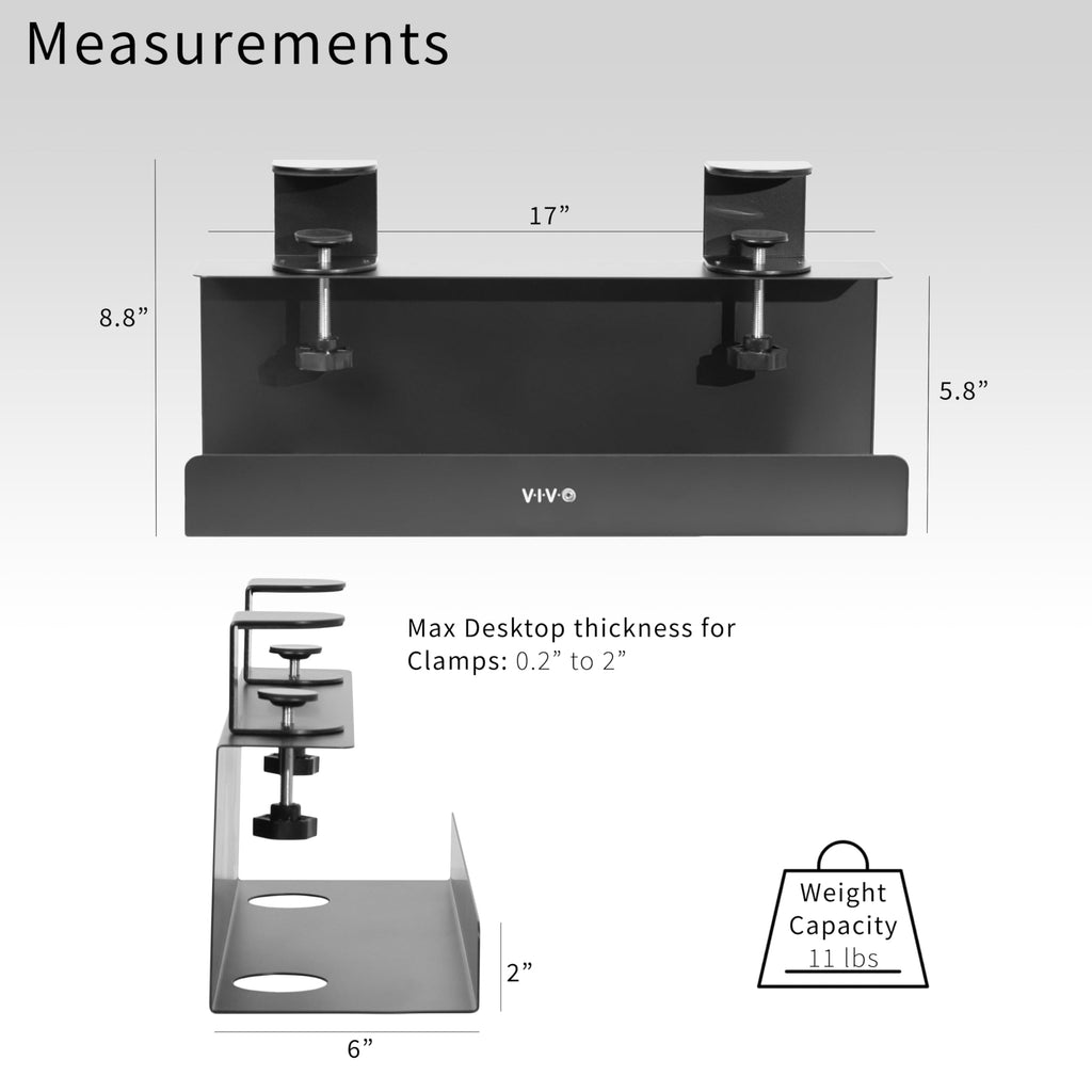 17-Inch Clamp-On Under Desk Cable Management Tray