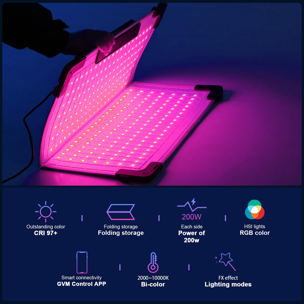 GVM 200W LED Light Panel with Bluetooth Control