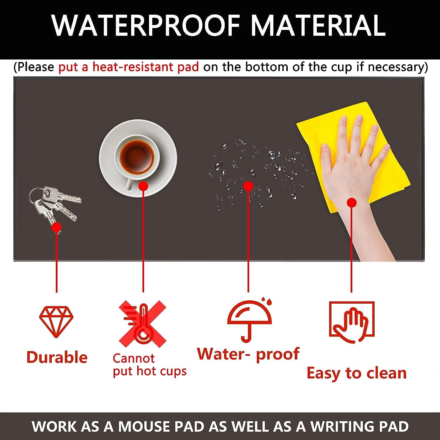 PU Leather Desk Mouse Pad Edge-Locked