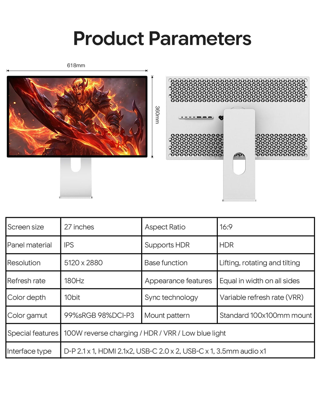 27-Inch 5K Gaming Monitor Dual Mode 180Hz/330Hz