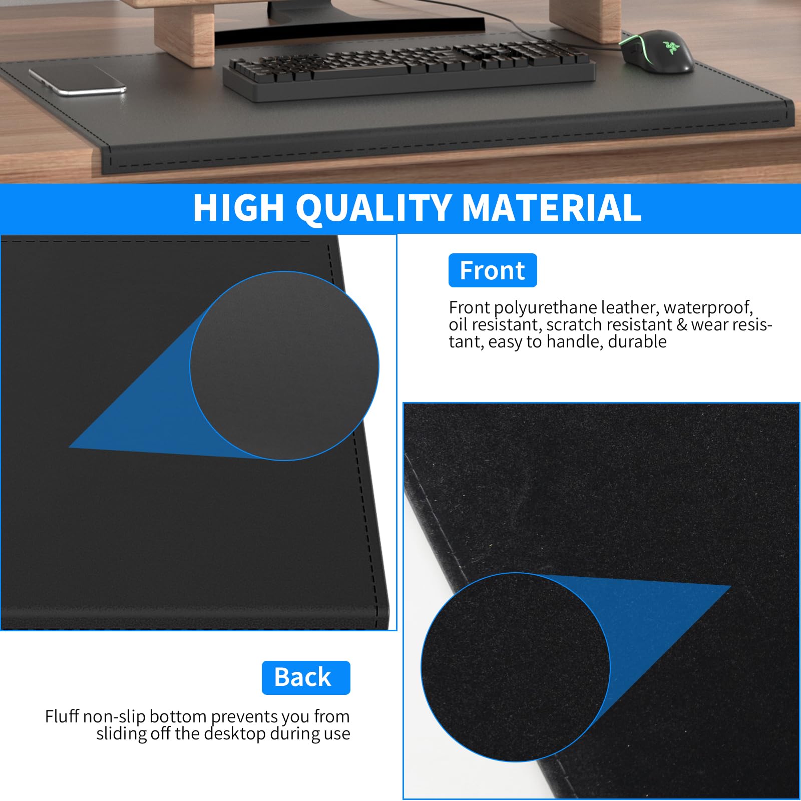 PU Leather Desk Mouse Pad Edge-Locked