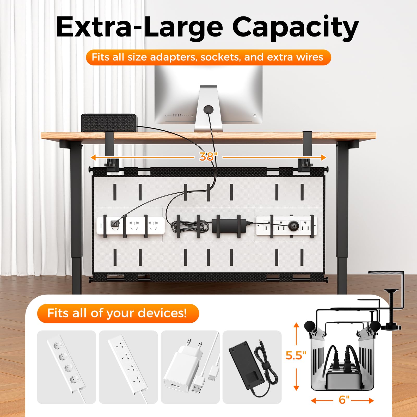 38-Inch Under Desk Cable Management Tray