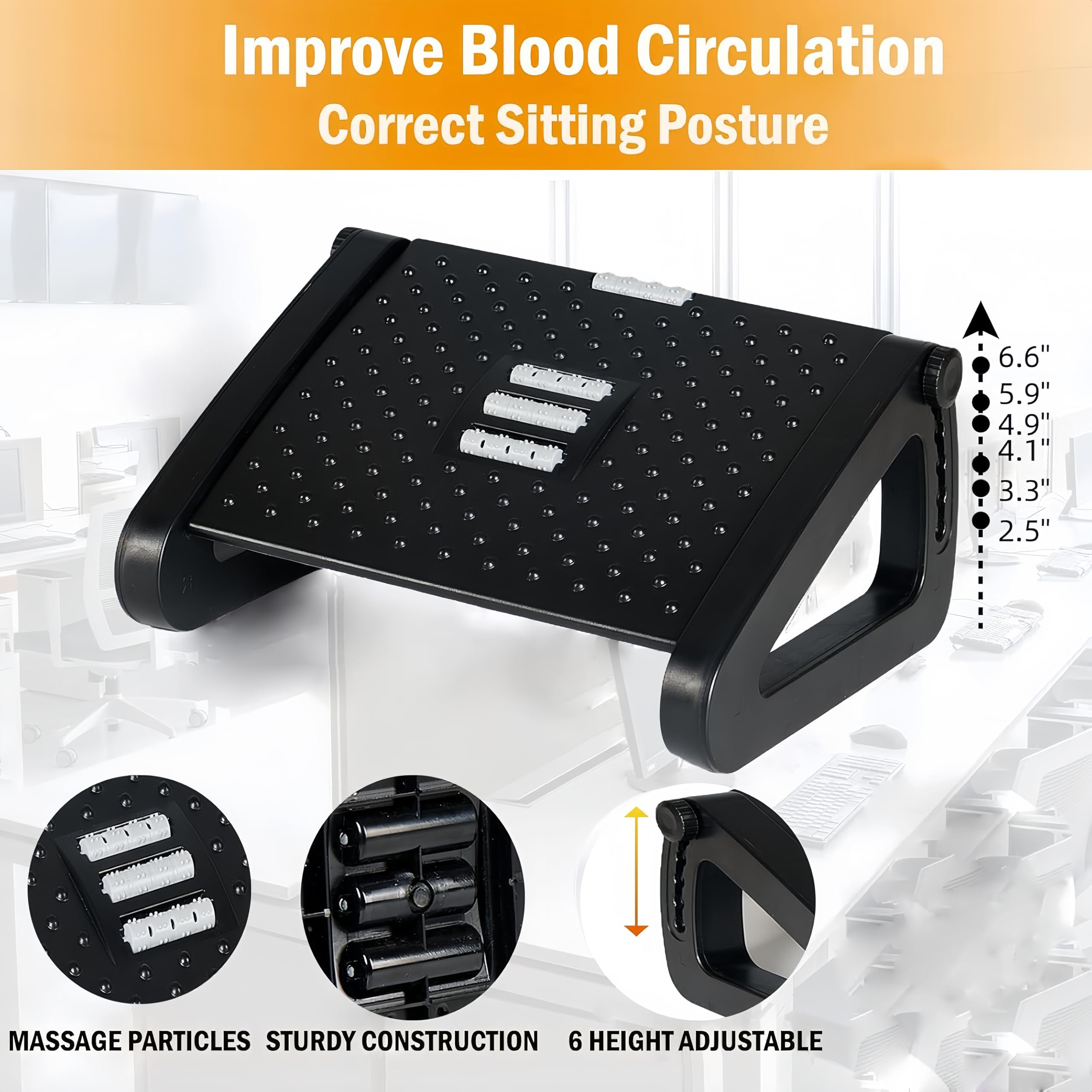 Adjustable Under Desk Foot Rest with Massage Roller
