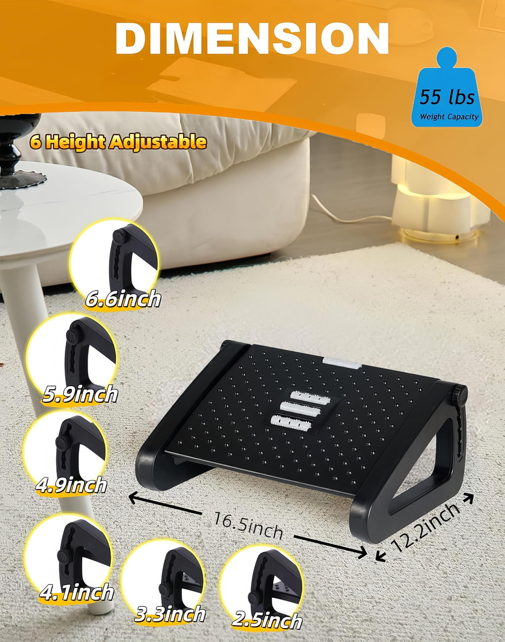 Adjustable Under Desk Foot Rest with Massage Roller