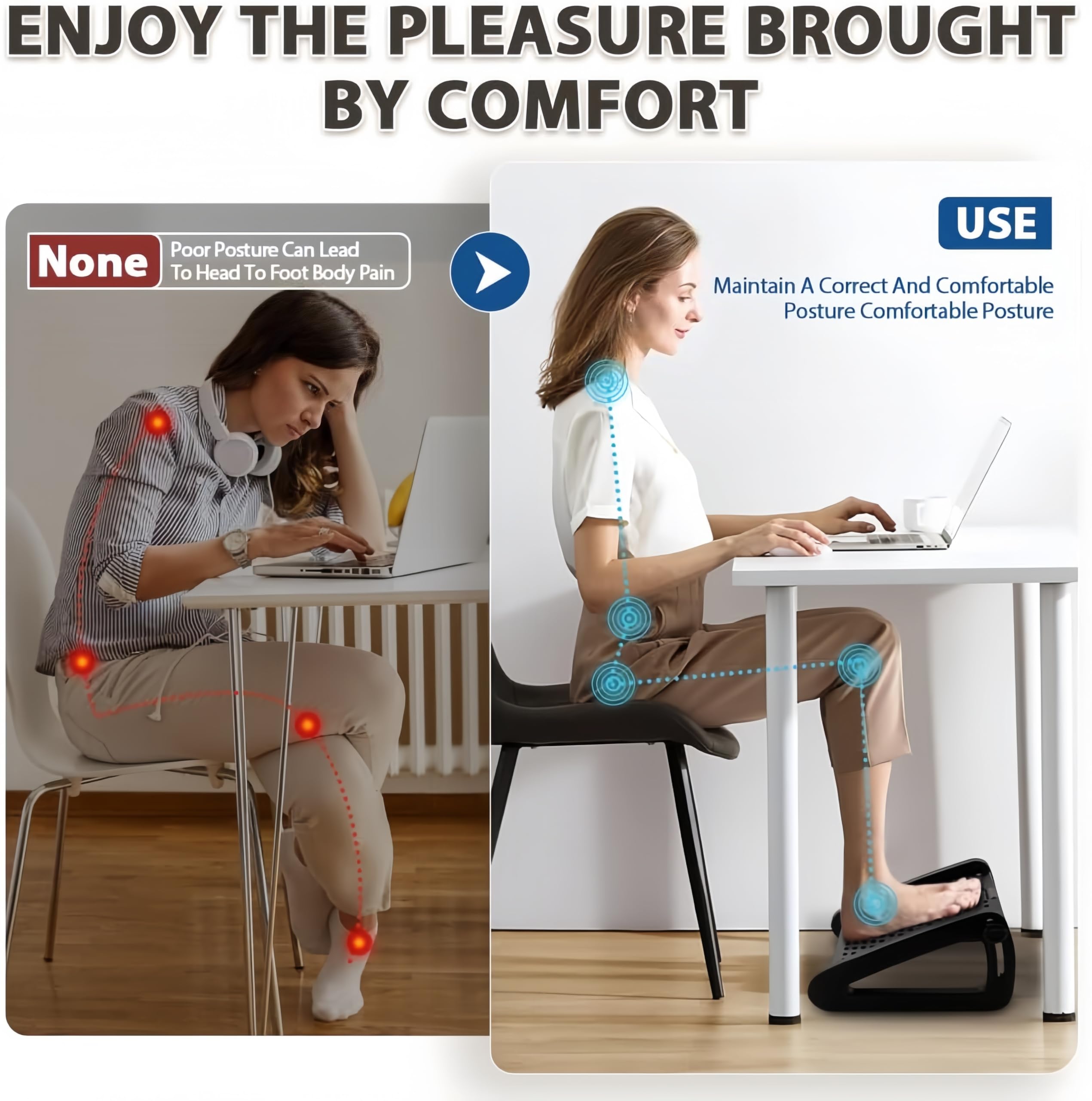 Adjustable Under Desk Foot Rest with Massage Roller